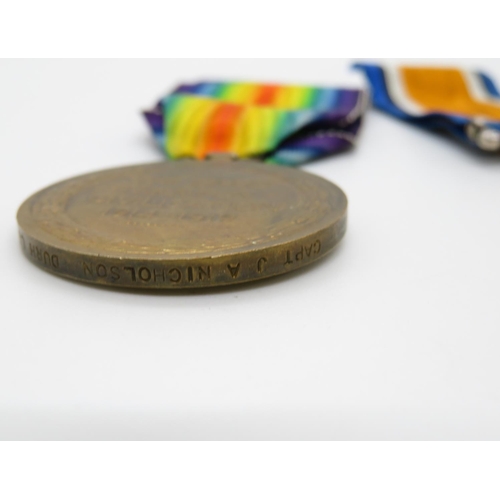 235 - Pair of medals to Captain JA Nicholson Durham Light Infantry