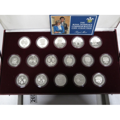 270 - Royal Marriage Commemorative silver coin set 16x coins struck in sterling silver in capsules