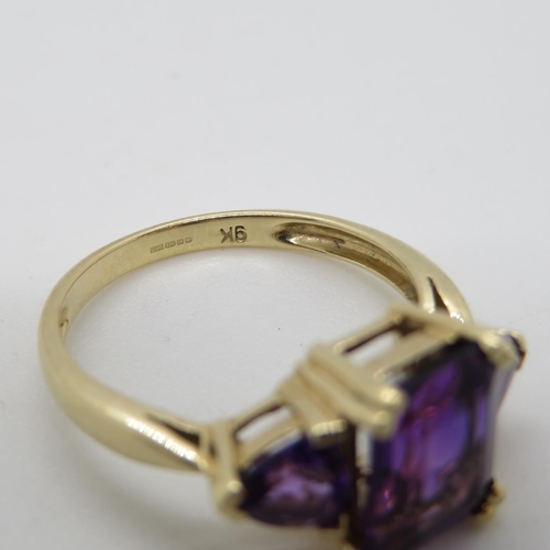 91 - 9ct gold ring set with amethyst stones fully HM size N 3g