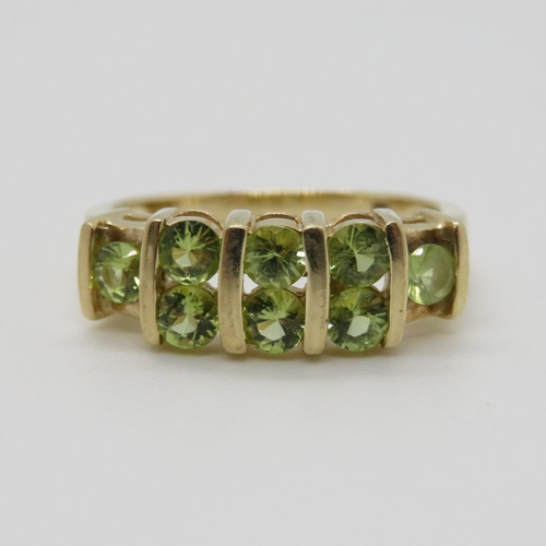 93 - 9ct gold dress ring with peridot fully HM size N 3.6g