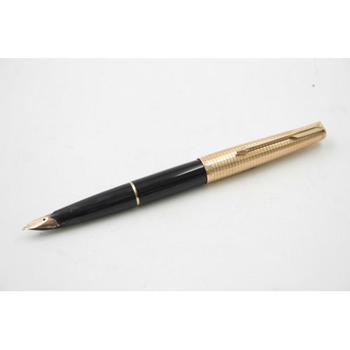 Vintage PARKER 65 Black FOUNTAIN PEN w/ 14ct Gold Nib, Rolled Gold