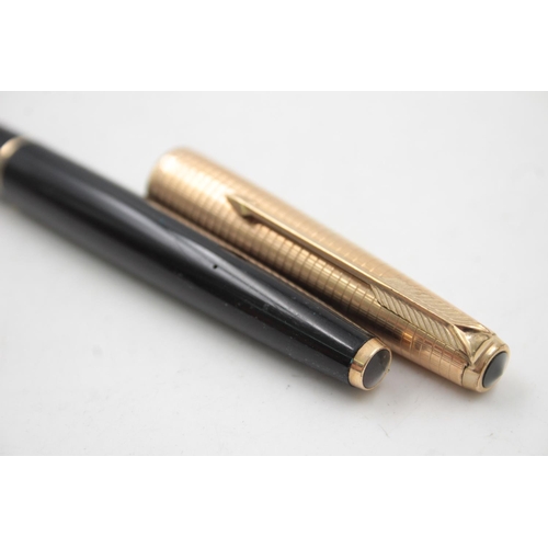 Vintage PARKER 65 Black FOUNTAIN PEN w/ 14ct Gold Nib, Rolled Gold