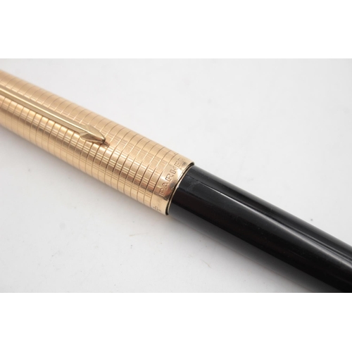 Vintage PARKER 65 Black FOUNTAIN PEN w/ 14ct Gold Nib, Rolled Gold