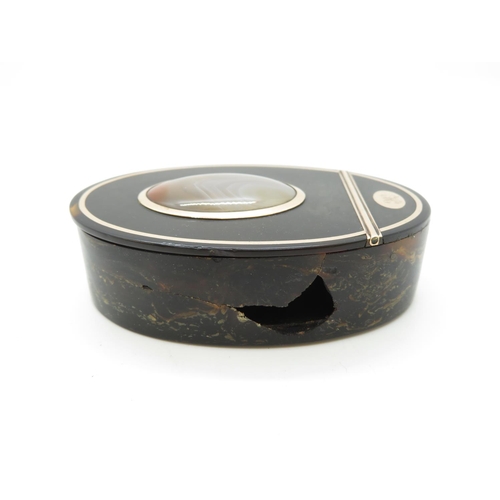 149 - Tortoiseshell and agate and gold snuff box damaged on one side - all pieces present for repair