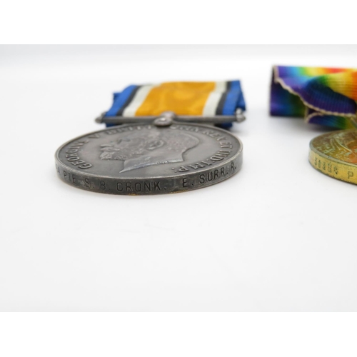 161 - Pair of WWI medals Pte. S. B. Cronk East Surries