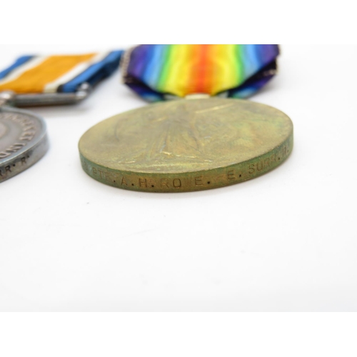 174 - Pair of WWI medals PTE. A H. ROWE E. Surrey Regiment