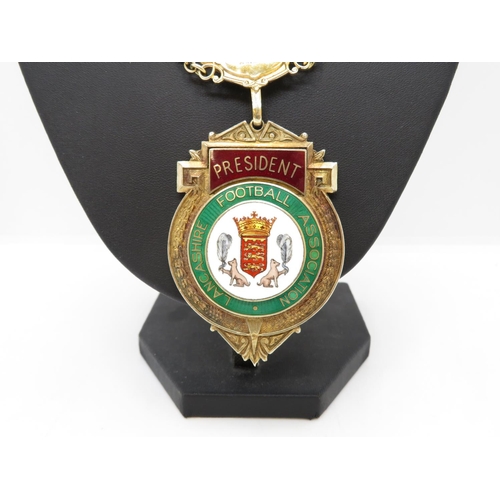 196 - Fully HM silver and enamel chain of office for President of Lancashire Football Assoc. gilded in exc... 