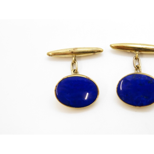 206 - 9ct gold lapiz lazuli cufflinks 5.1g