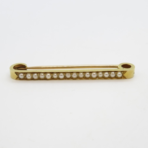 214 - Solid 15ct antique pin clip with pearls 4.1g