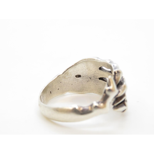 36 - Adjustable silver skeleton hand ring