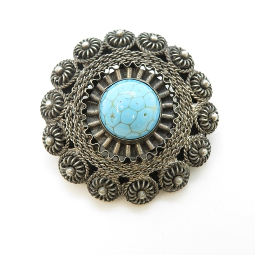 50 - Silver and turquoise brooch