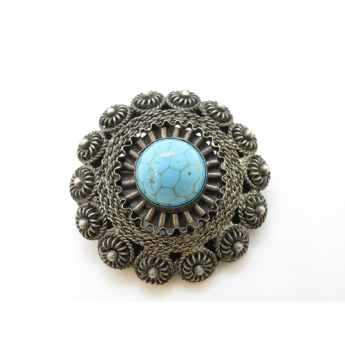 50 - Silver and turquoise brooch