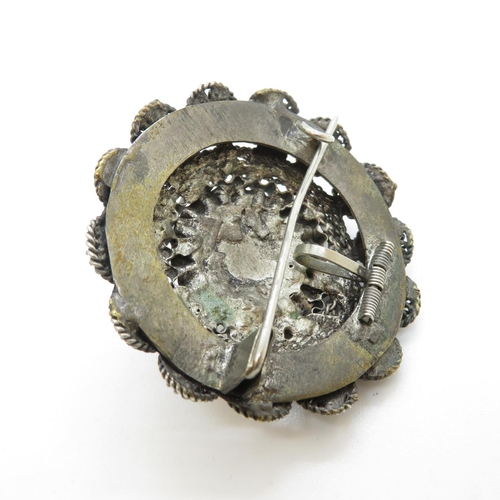 50 - Silver and turquoise brooch