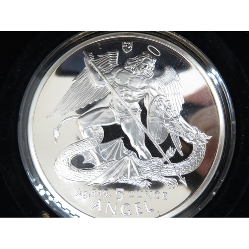 85 - Silver 5oz pure 999 silver Angel from Isle of Man in case