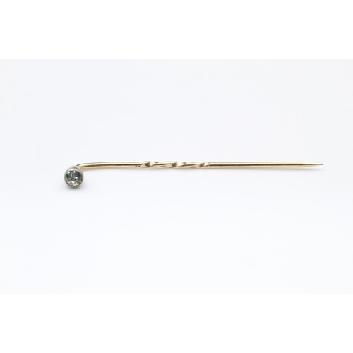 102 - 3 x Mixed carat antique stick pins in 9ct seed pearl, masonic