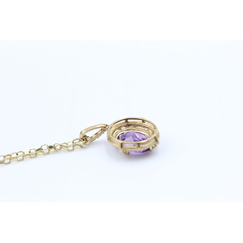 111 - 9ct gold amethyst & diamond pendant necklace