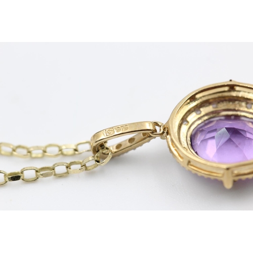 111 - 9ct gold amethyst & diamond pendant necklace