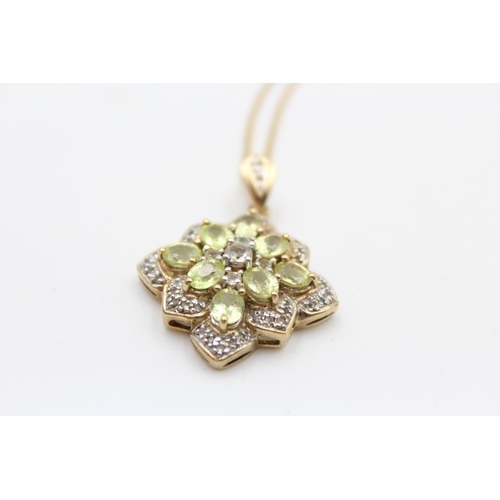 114 - 9ct gold gemstone cluster pendant necklace