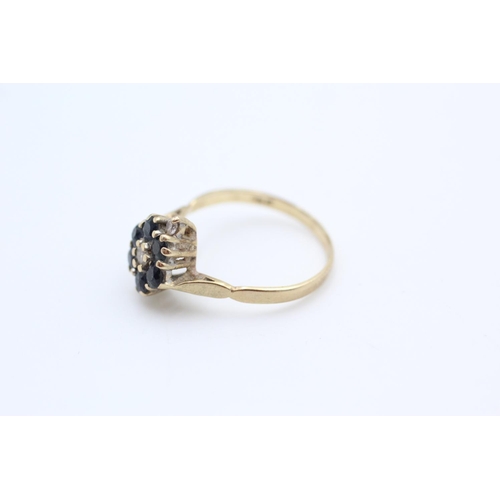 125 - 9ct gold diamond and sapphire cluster ring size O