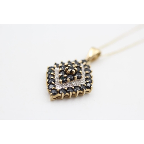 129 - 9ct gold diamond and sapphire pendant necklace