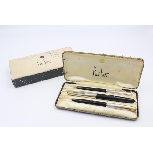 15 - Vintage PARKER 51 Black FOUNTAIN PEN w/ Rolled Silver Cap WRITING Original Box