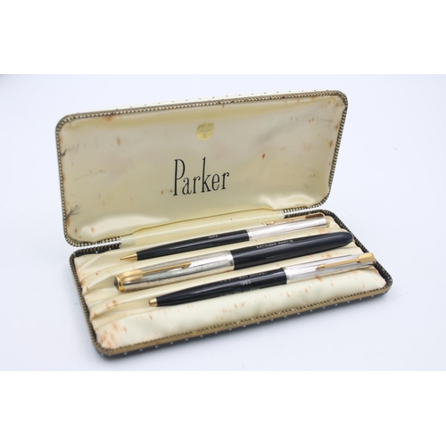 15 - Vintage PARKER 51 Black FOUNTAIN PEN w/ Rolled Silver Cap WRITING Original Box