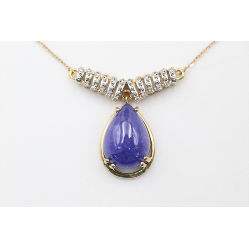 160 - 9ct gold tanzanite and diamond detail necklace