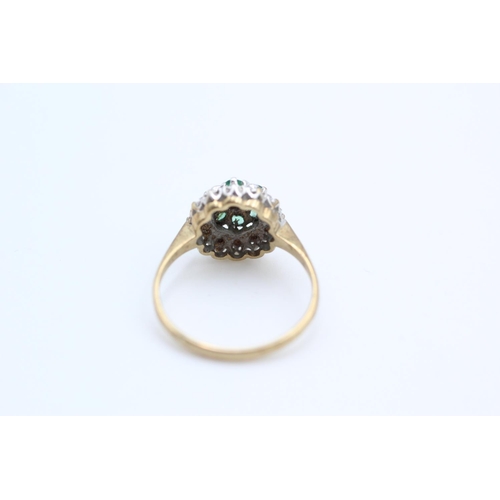 163 - 9ct gold diamond & emerald cluster ring size L