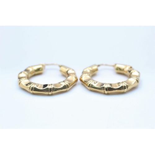 169 - 9ct gold ornate bevelled hoop earrings