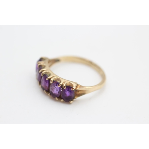 173 - 9ct gold vintage amethyst 5 stone ring size P