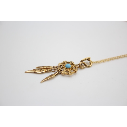 177 - 9ct gold diamond and turquoise dream catcher pendant necklace