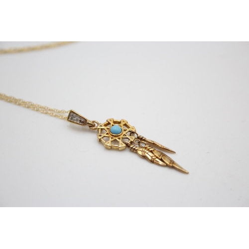 177 - 9ct gold diamond and turquoise dream catcher pendant necklace