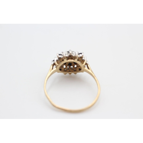 191 - 9ct gold diamond and sapphire cluster ring size R