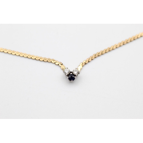 192 - 9ct gold diamond & sapphire static pendant necklace