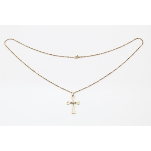 197 - 9ct gold diamond cross pendant necklace