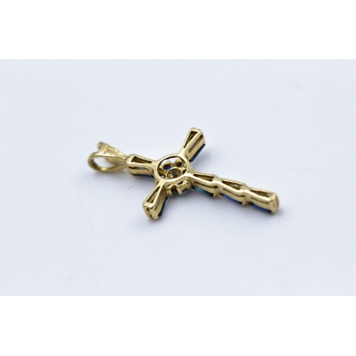 205 - 18ct gold diamond & sapphire cross pendant