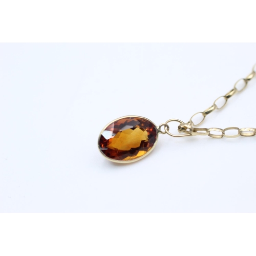 212 - 2 x 9ct gold gemstone pendants inc. citrine, topaz, chain