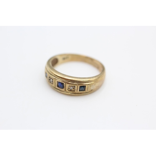 224 - 9ct gold sapphire and diamond 5 stone ring size N