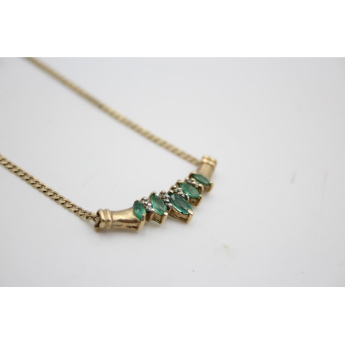 229 - 9ct emerald & diamond detail necklace