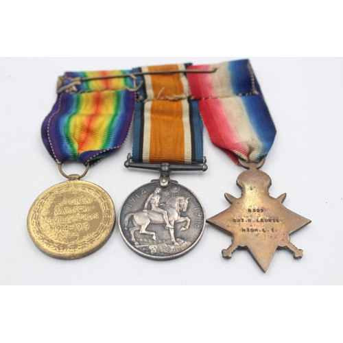 23 - WW1 1914-15 Star Trio Mounted To 8327 SGT R Laurie Highland Light Infantry