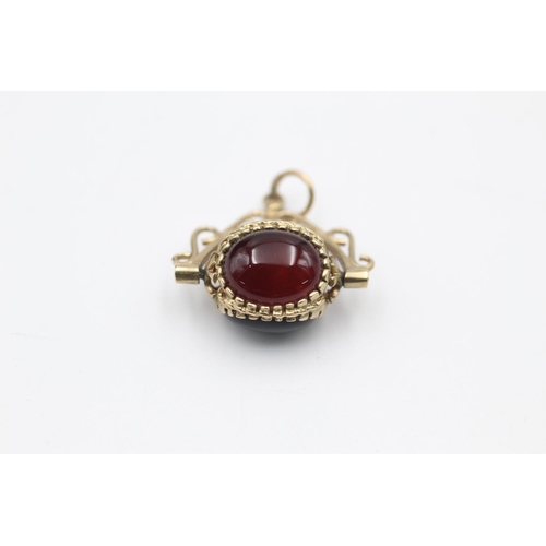 236 - vintage 9ct gold gemstone spinner fob pendant with bloodstone, carnelian & onyx