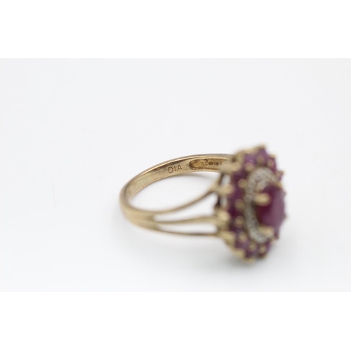 237 - 9ct Gold ruby & diamond cluster ring size M