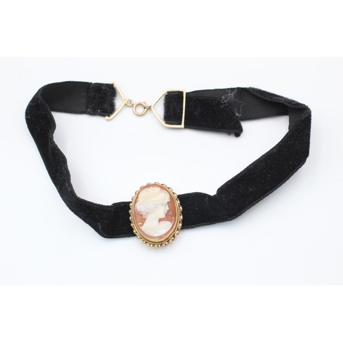 246 - 9ct Gold detail shell cameo slider choker necklace