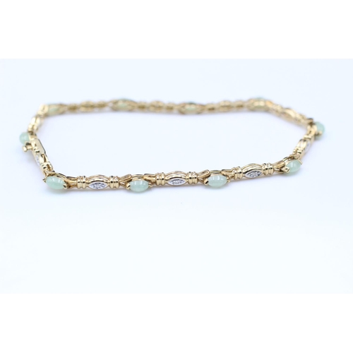 250 - 9ct gold jade & diamond bracelet