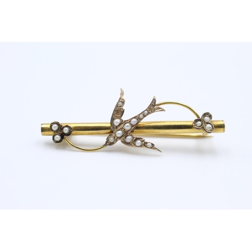 252 - Antique 9ct Gold seed pearl bar brooch