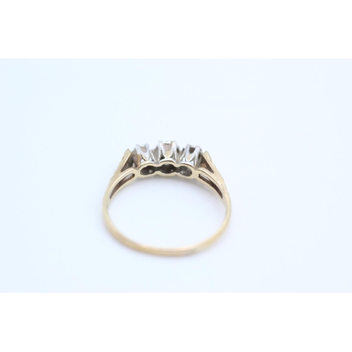 268 - 9ct diamond trilogy ring with heart shoulder detail size N