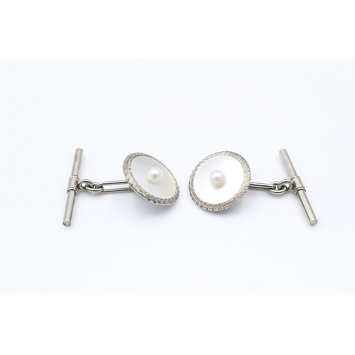 271 - 9ct gold pearl & mother pearl inlay cufflinks