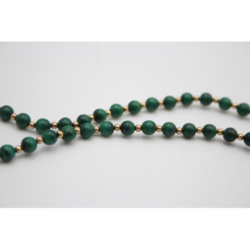 331 - 9ct gold and malachite bead necklace