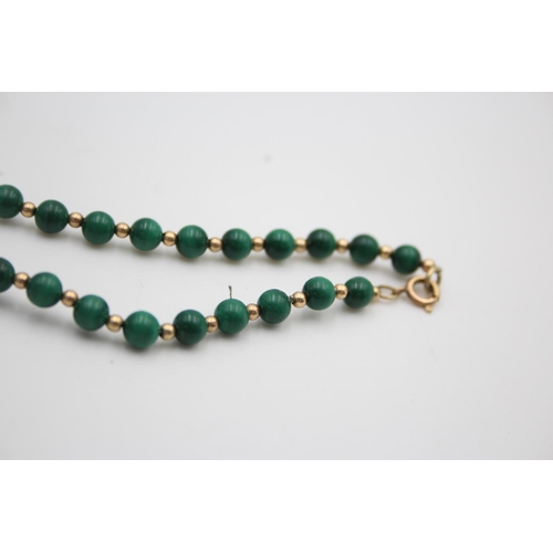 331 - 9ct gold and malachite bead necklace