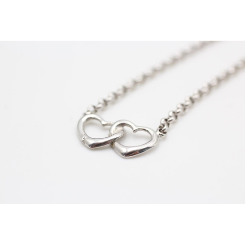 362 - vintage 9ct white gold double heart static pendant necklace